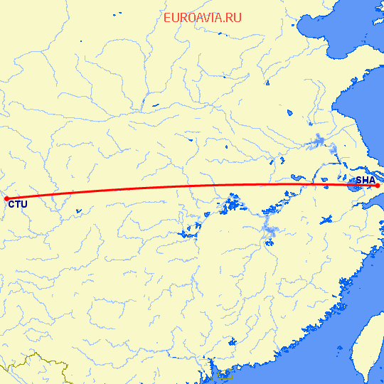 перелет Ченгду — Шанхай на карте