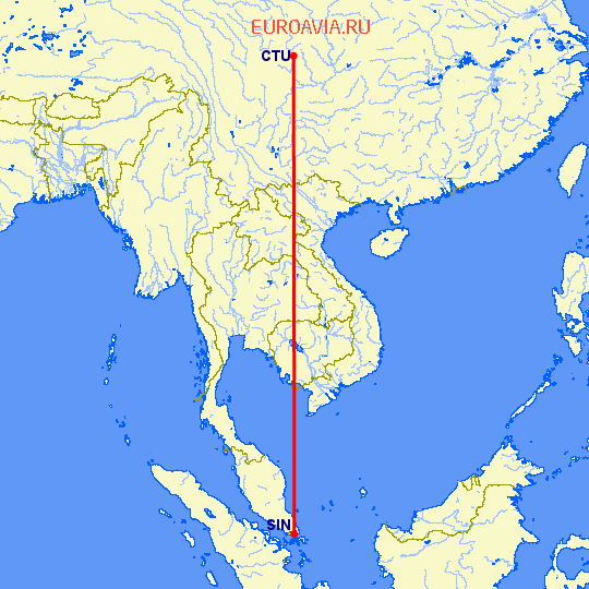 перелет Ченгду — Сингапур на карте