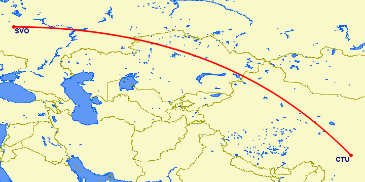 перелет Ченгду — Москва на карте