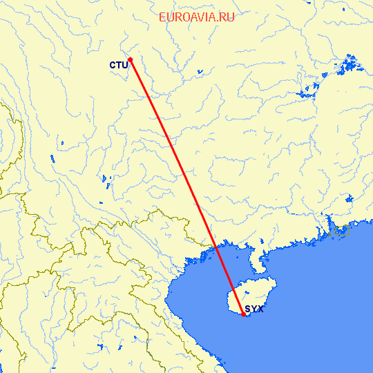 перелет Ченгду — Санья на карте
