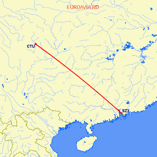 перелет Ченгду — Шэньчжэнь на карте