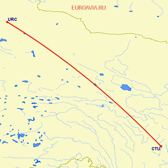перелет Ченгду — Урумги на карте