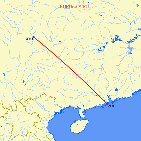 перелет Ченгду — Чжухай на карте