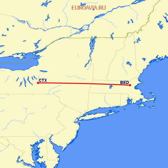 перелет Cortland — Bedford-Hanscom на карте