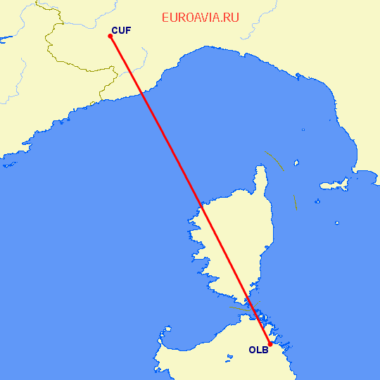 перелет Кунео — Costa Smeralda на карте