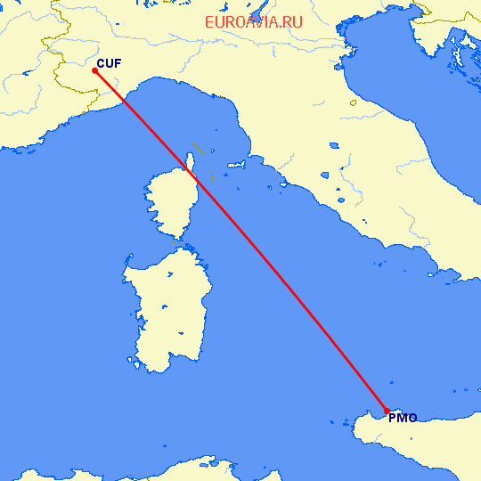 перелет Кунео — Палермо на карте