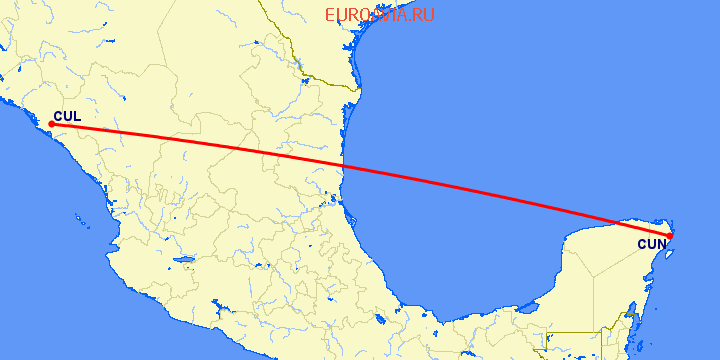 перелет Culiacan — Канкун на карте