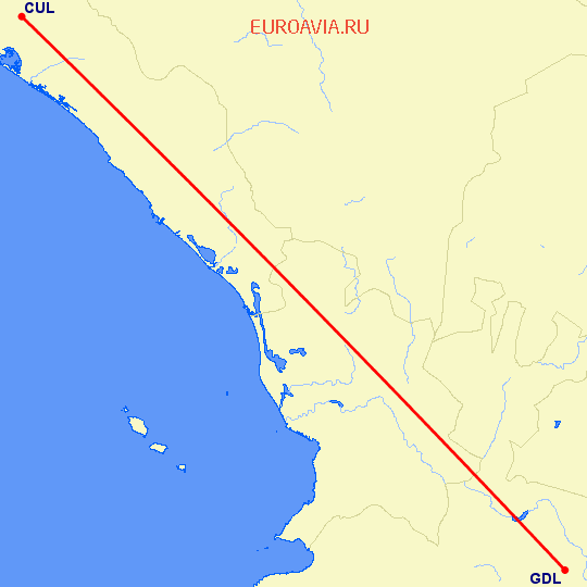 перелет Culiacan — Гуадалахара на карте