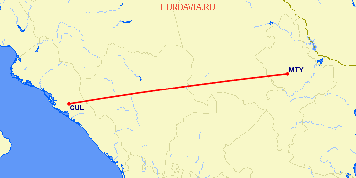 перелет Culiacan — Монтеррей на карте