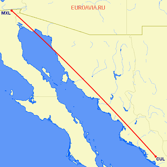 перелет Culiacan — Mexicali на карте