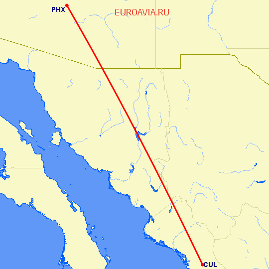 перелет Culiacan — Феникс на карте