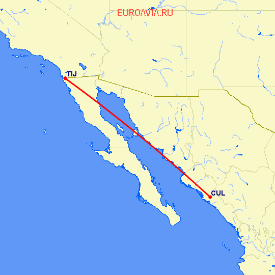 перелет Culiacan — Тихуана на карте