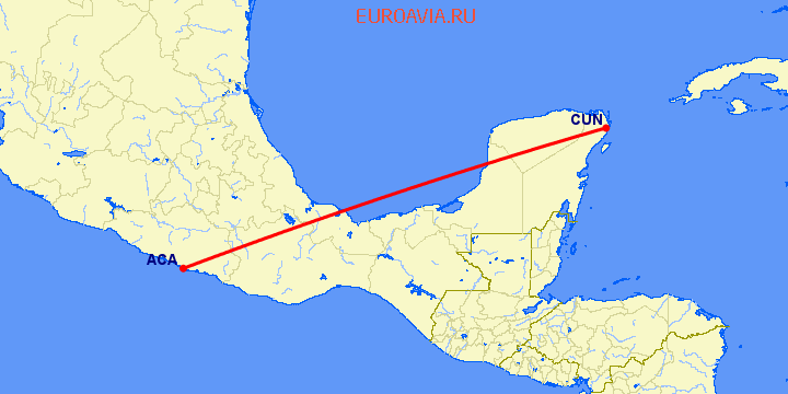 перелет Канкун — Акапулько на карте