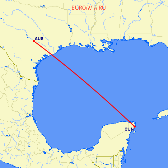 перелет Канкун — Остин на карте