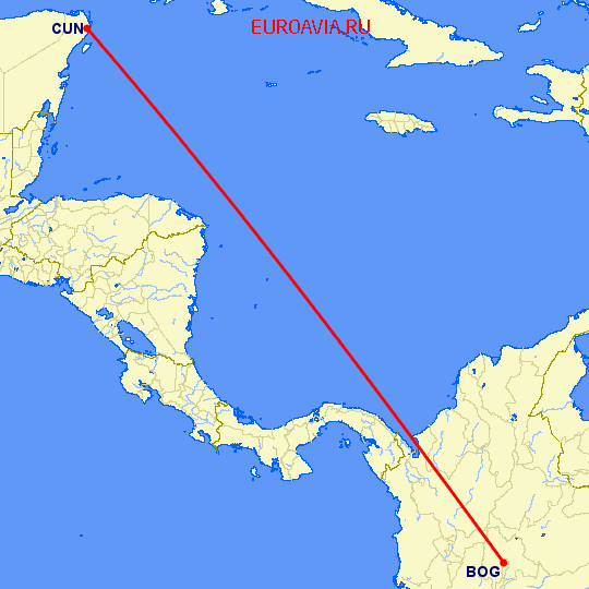 перелет Канкун — Богота на карте