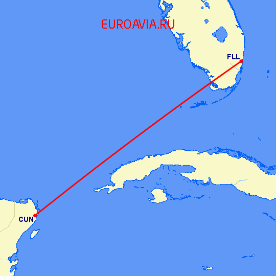 перелет Канкун — Форт Лодердейл  на карте