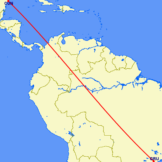 перелет Канкун — Сан Паулу на карте