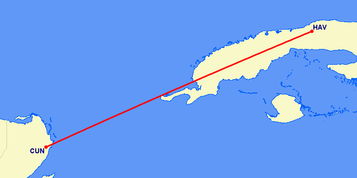 перелет Канкун — Гавана на карте