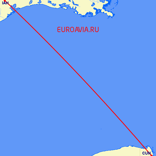 перелет Канкун — Хьюстон на карте