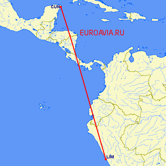 перелет Канкун — Лима на карте