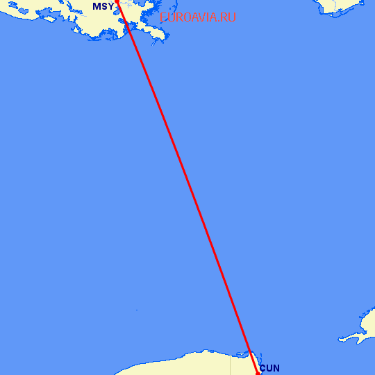 перелет Канкун — Новый Орлеан на карте