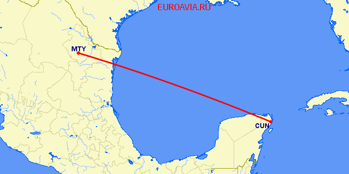 перелет Канкун — Монтеррей на карте