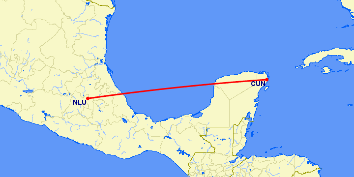 перелет Канкун — Santa Lucia на карте