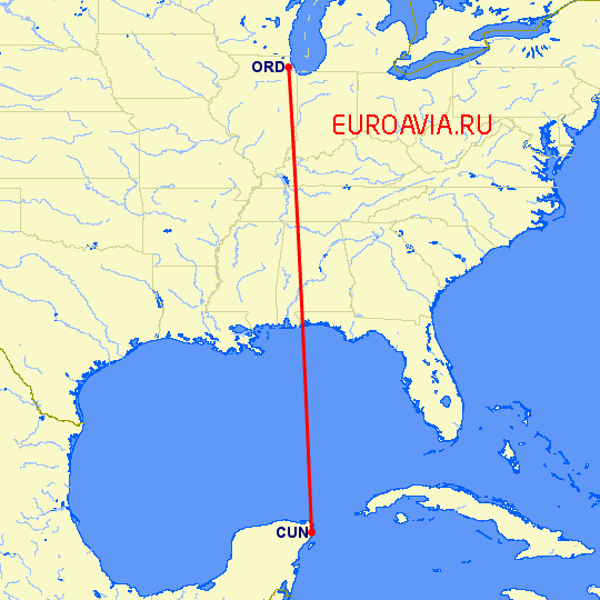 перелет Канкун — Чикаго на карте