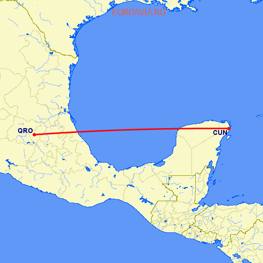 перелет Канкун — Керетаро на карте