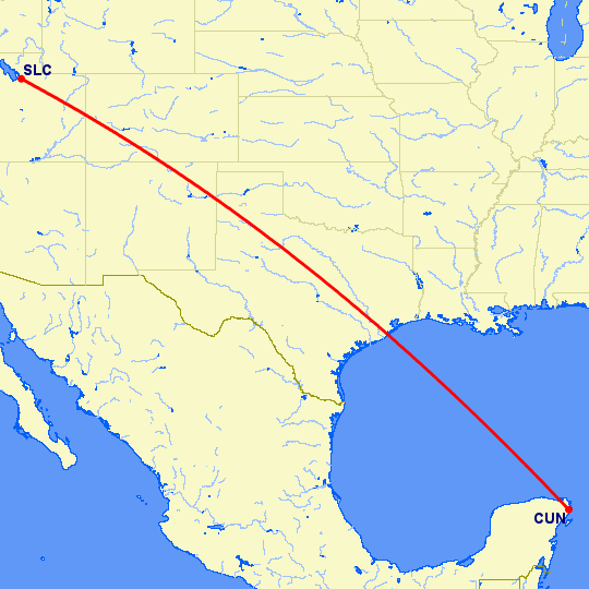перелет Канкун — Солт Лейк Сити на карте