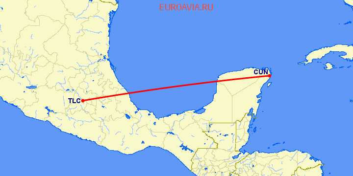 перелет Канкун — Толука на карте