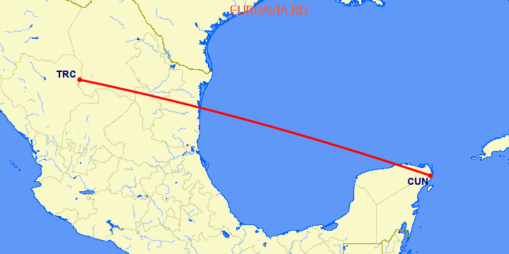 перелет Канкун — Торреон на карте