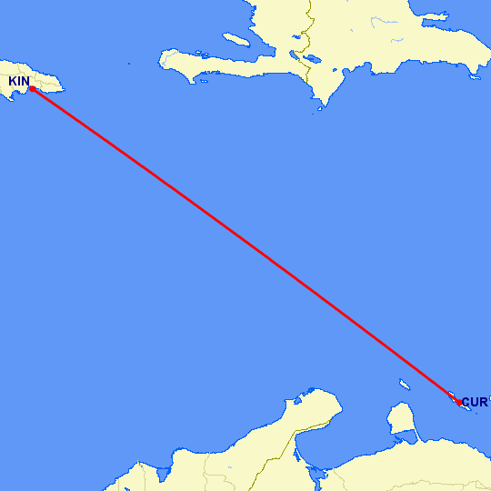 перелет Кюрасао — Кингстоун на карте