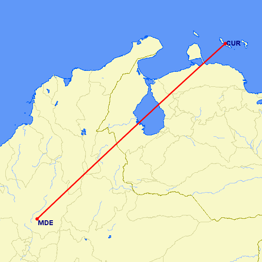 перелет Кюрасао — Меделлин на карте