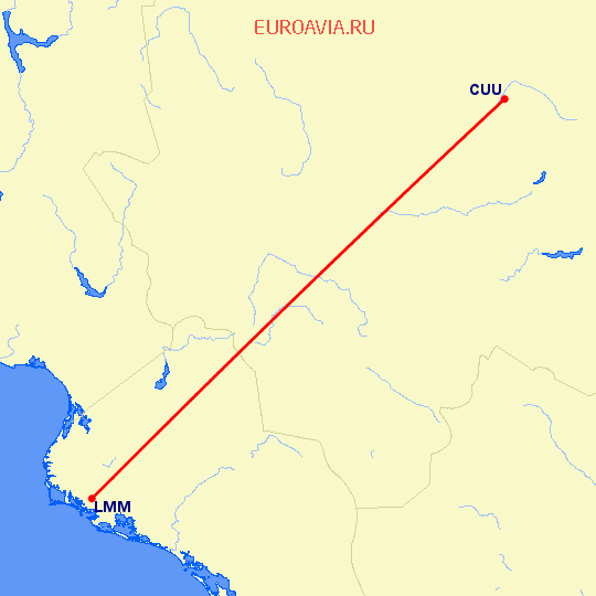 перелет Чихуахуа — Лос Мошис на карте