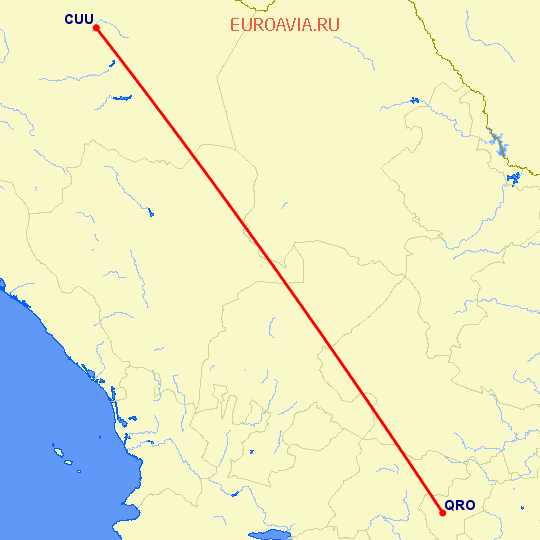перелет Чихуахуа — Керетаро на карте