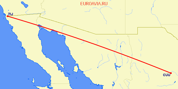 перелет Чихуахуа — Тихуана на карте