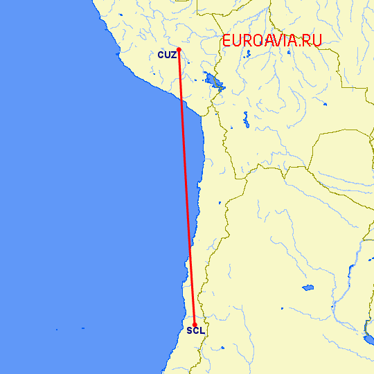 перелет Куско — Сантьяго на карте