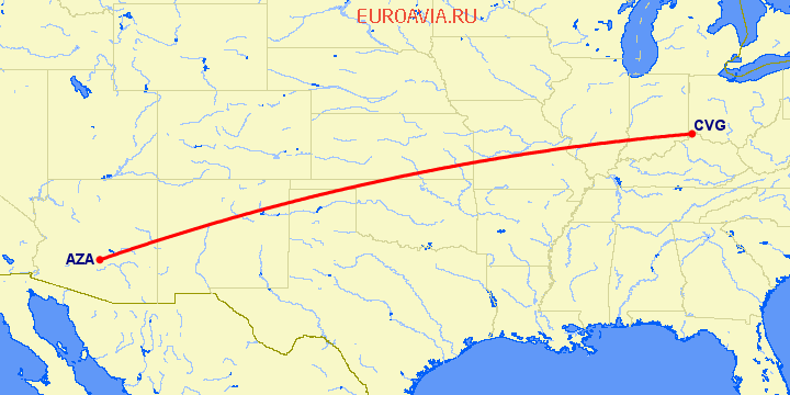перелет Кавингтон — Финикс на карте