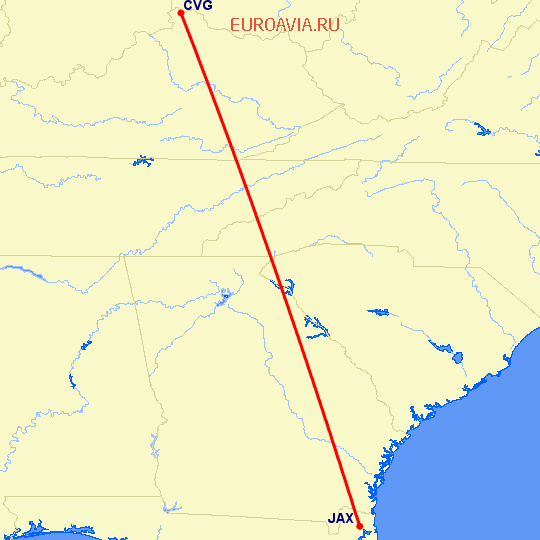 перелет Кавингтон — Джексонвиль на карте