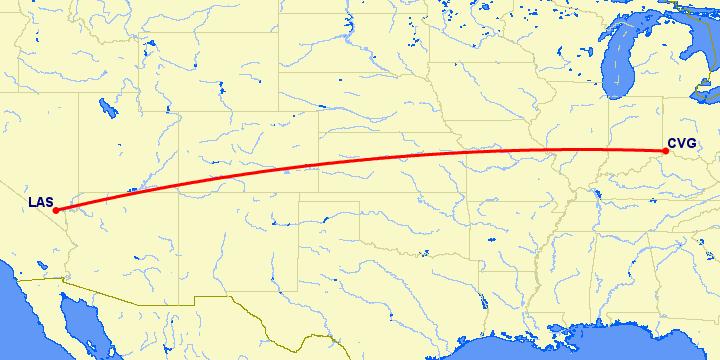 перелет Кавингтон — Лас Вегас на карте
