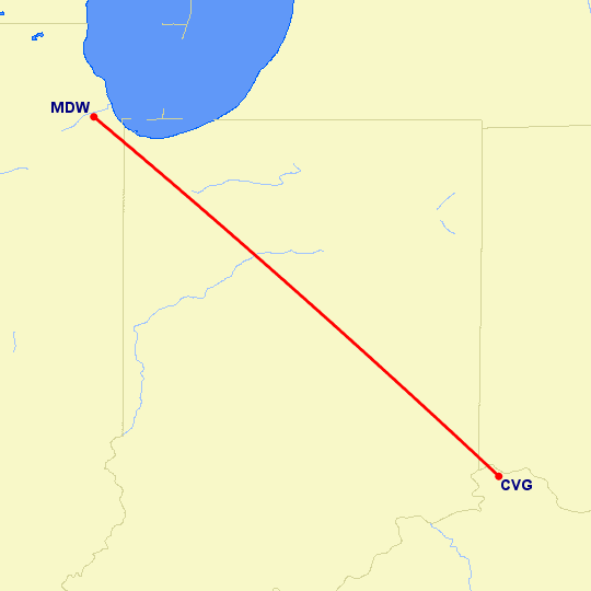 перелет Кавингтон — Чикаго на карте