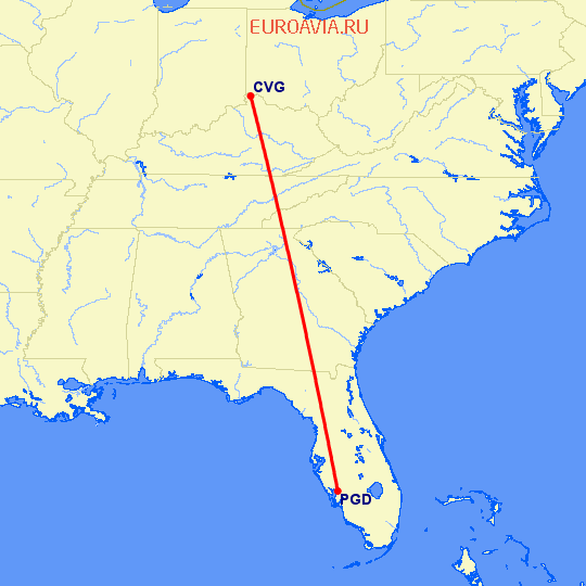 перелет Кавингтон — Пунта Горда на карте