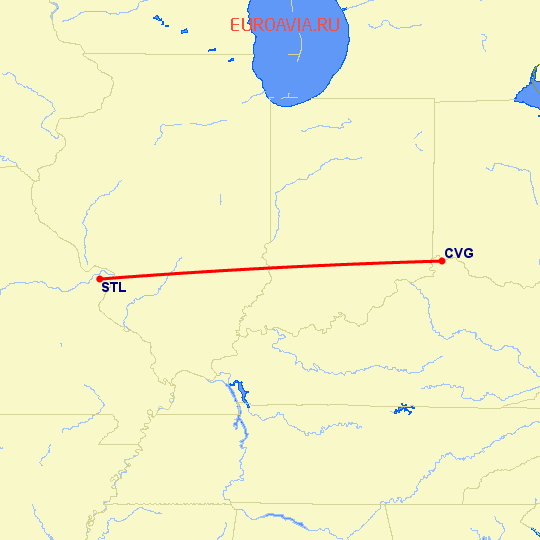 перелет Кавингтон — Сент Луис на карте