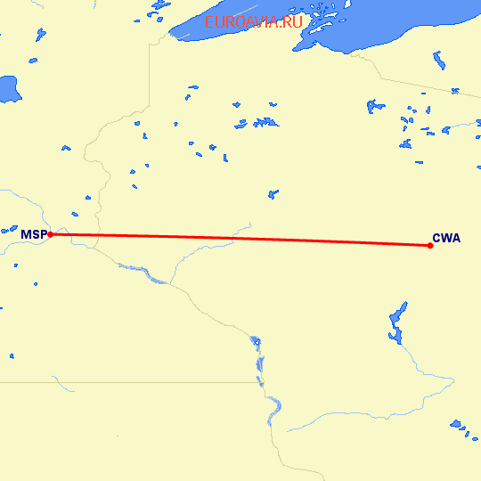 перелет Wausau — Миннеаполис на карте