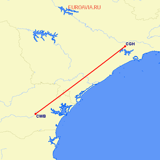 перелет Куритиба — Сан Паулу на карте