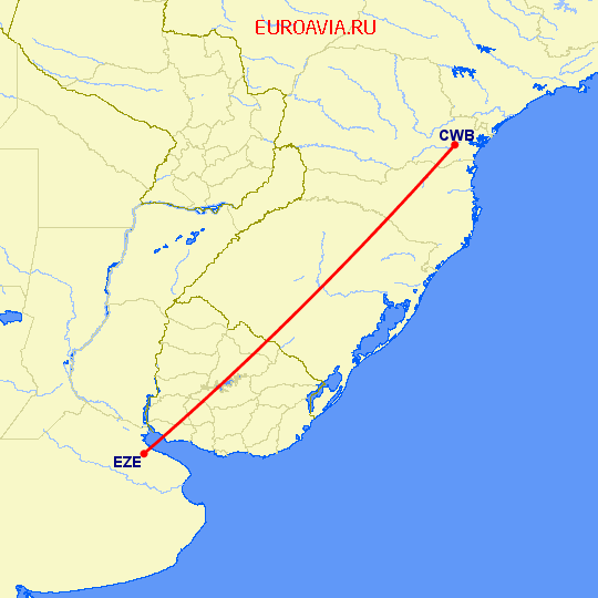 перелет Куритиба — Буэнос Айрес на карте