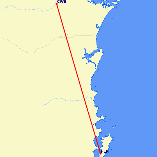 перелет Куритиба — Флорианополис на карте