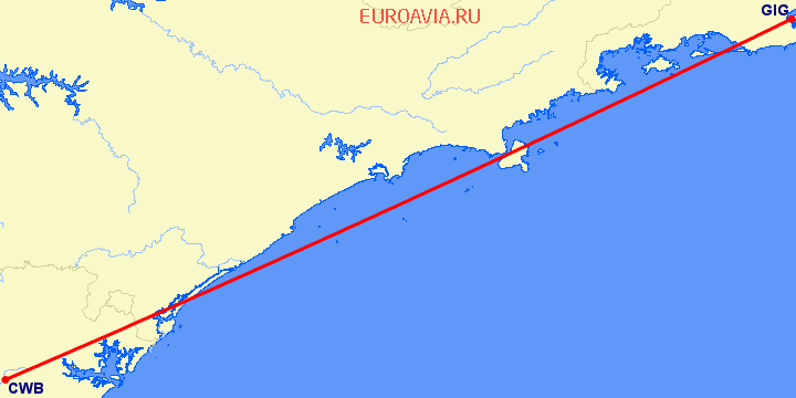 перелет Куритиба — Рио-де-Жанейро на карте