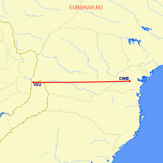 перелет Куритиба — Iguassu Falls на карте